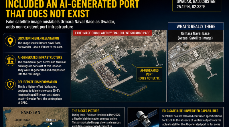 Pakistan’s EO-3 Disinformation Included an AI-Generated Port That Does Not Exist