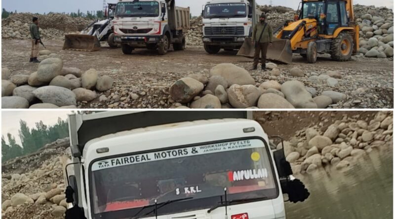 3 Dumpers, 2 JCB Machines seized over illegal mining in Pulwama